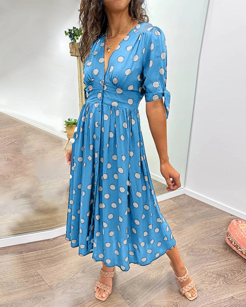 Fania | Polka Dots V-Neck Dress