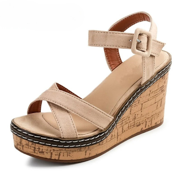 SHANIA | CORK STRAP WEDGE SANDALS
