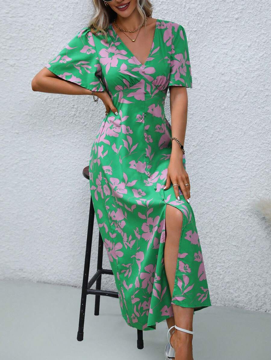 Celeste - Satin Ruched Split Mini Dress