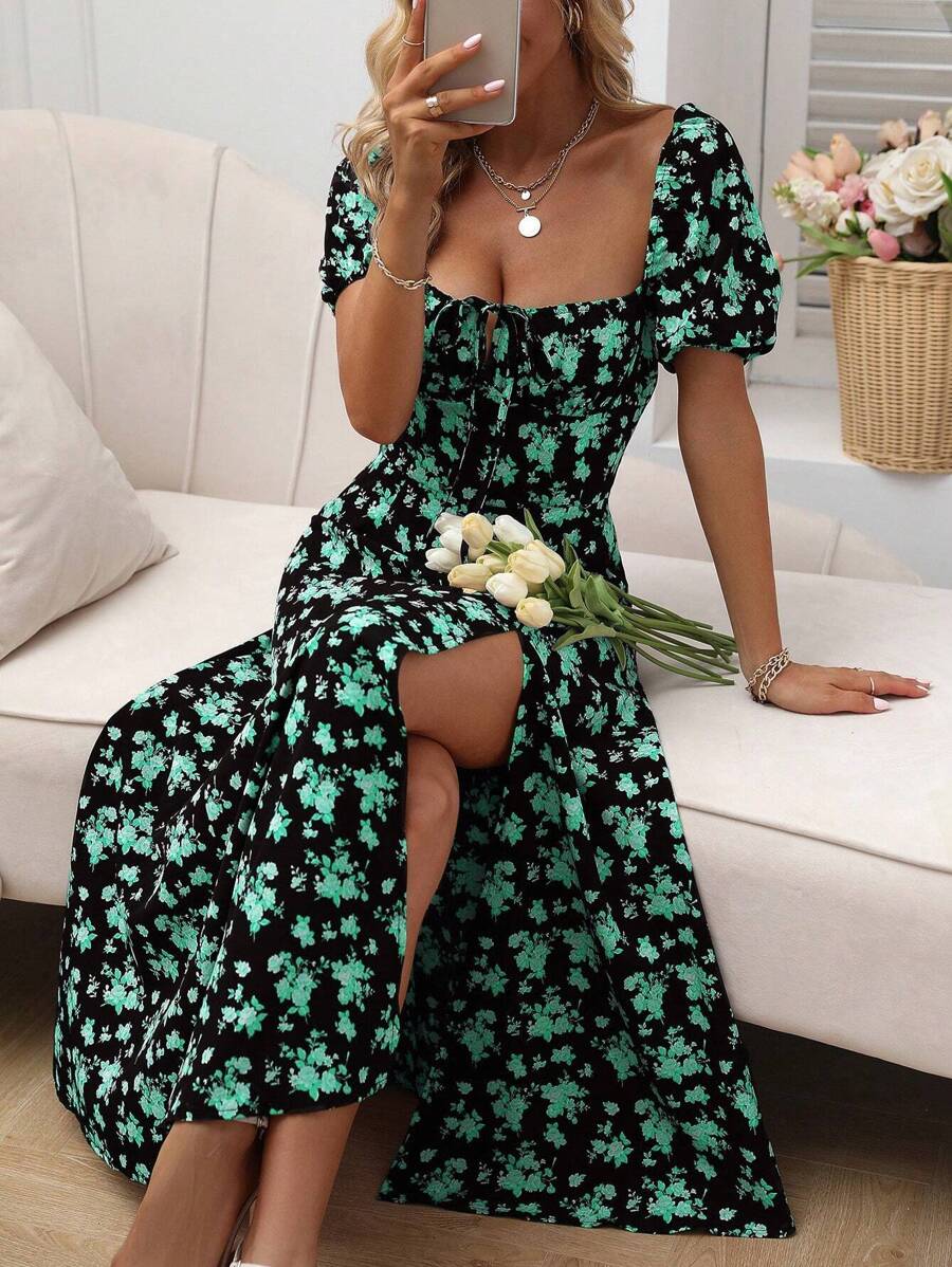 Breezaya – Allover Floral Knot Maxi Dress