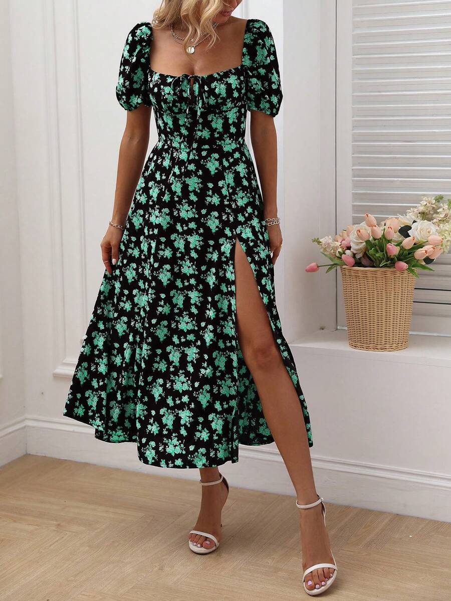 Breezaya – Allover Floral Knot Maxi Dress