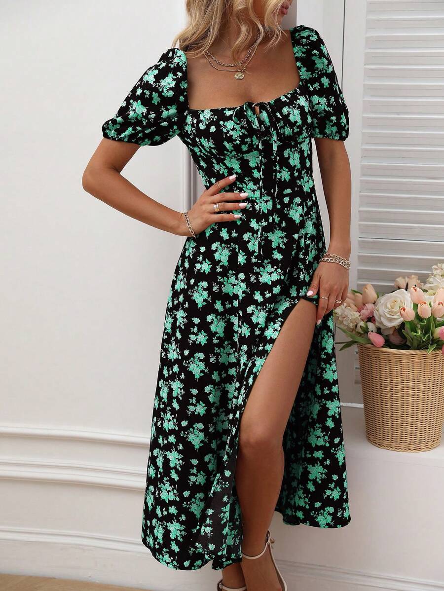 Breezaya – Allover Floral Knot Maxi Dress