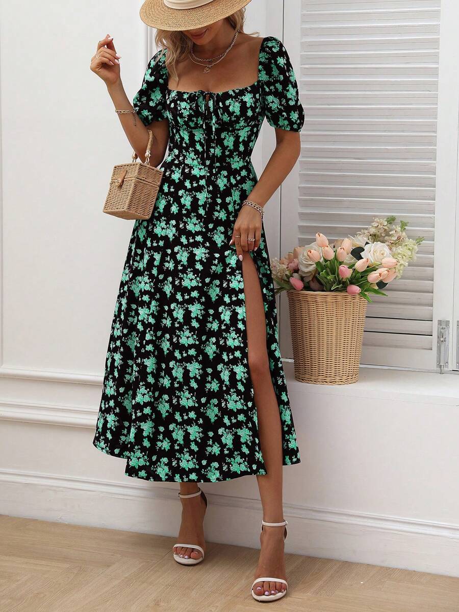 Breezaya – Allover Floral Knot Maxi Dress