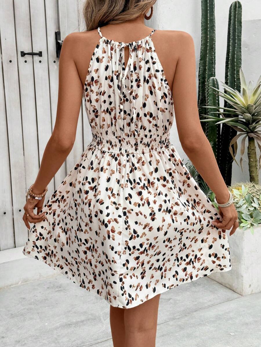Breezaya Women's Elegant Floral Blue & White Print Sleeveless Round Neck Dress