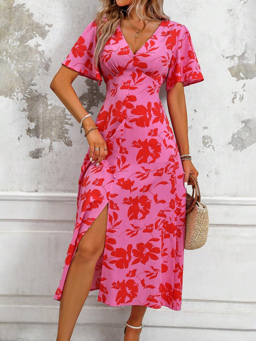 Celeste - Satin Ruched Split Mini Dress