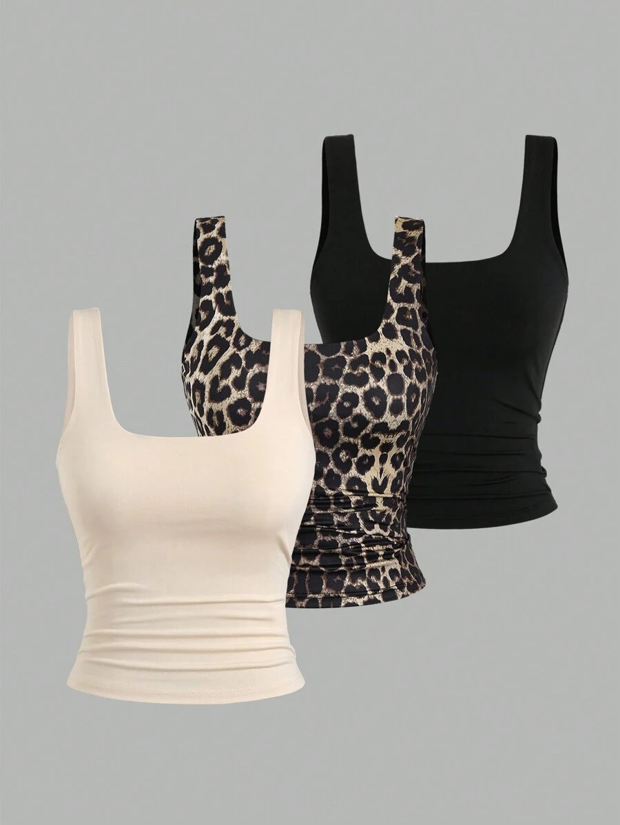 Sweetra Women's Casual Versatile Tank Top, Summer Graphic Cheetah Print Tees Women Tops