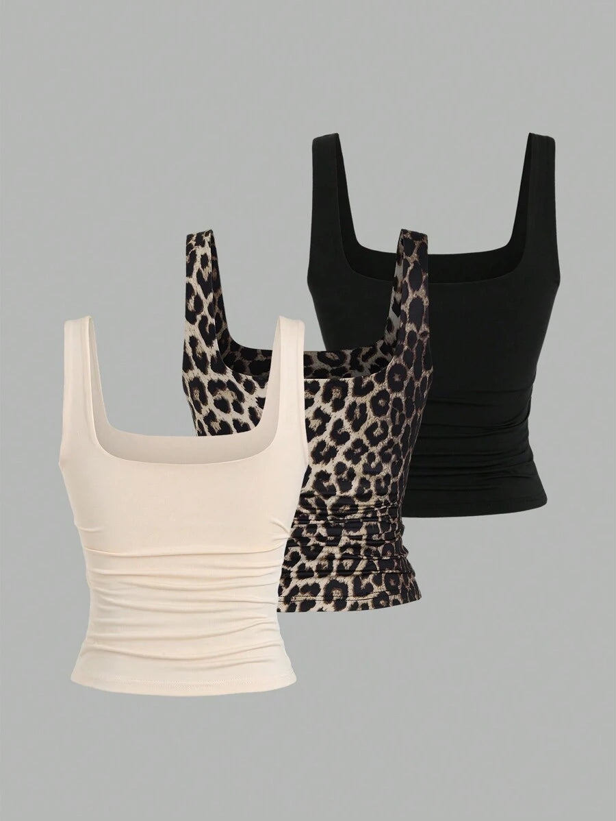 Sweetra Women's Casual Versatile Tank Top, Summer Graphic Cheetah Print Tees Women Tops
