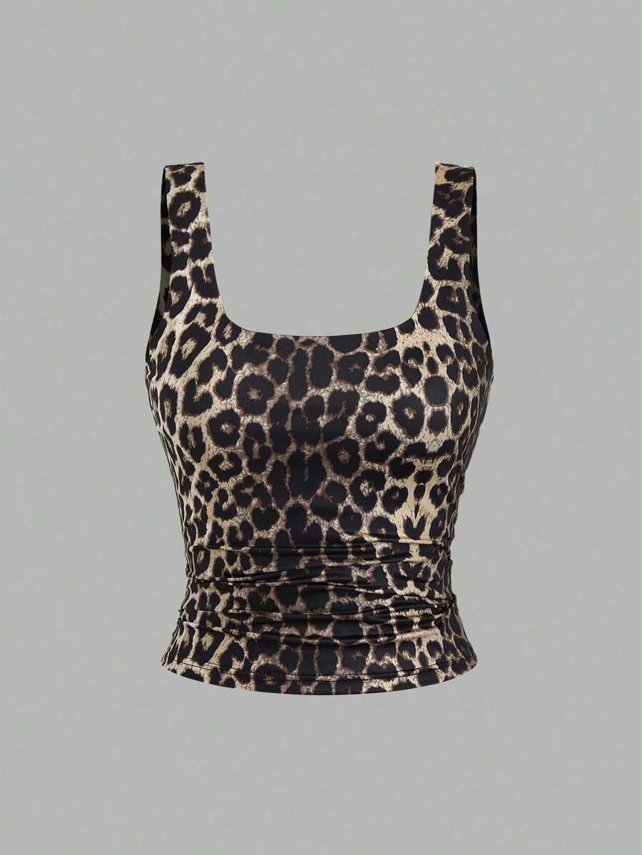 Sweetra Women's Casual Versatile Tank Top, Summer Graphic Cheetah Print Tees Women Tops