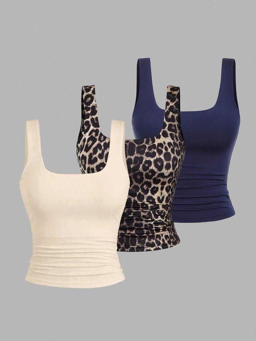 Sweetra Women's Casual Versatile Tank Top, Summer Graphic Cheetah Print Tees Women Tops