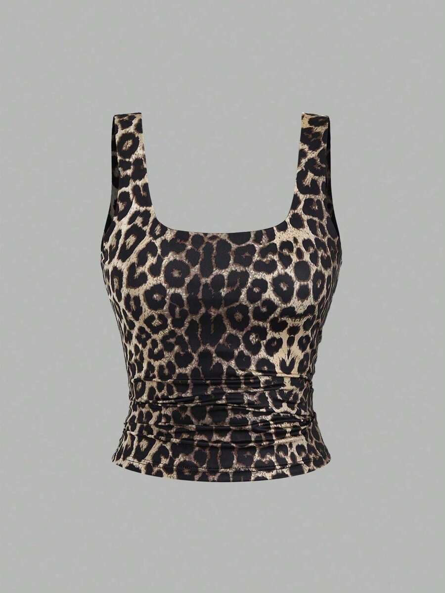 Sweetra Women's Casual Versatile Tank Top, Summer Graphic Cheetah Print Tees Women Tops