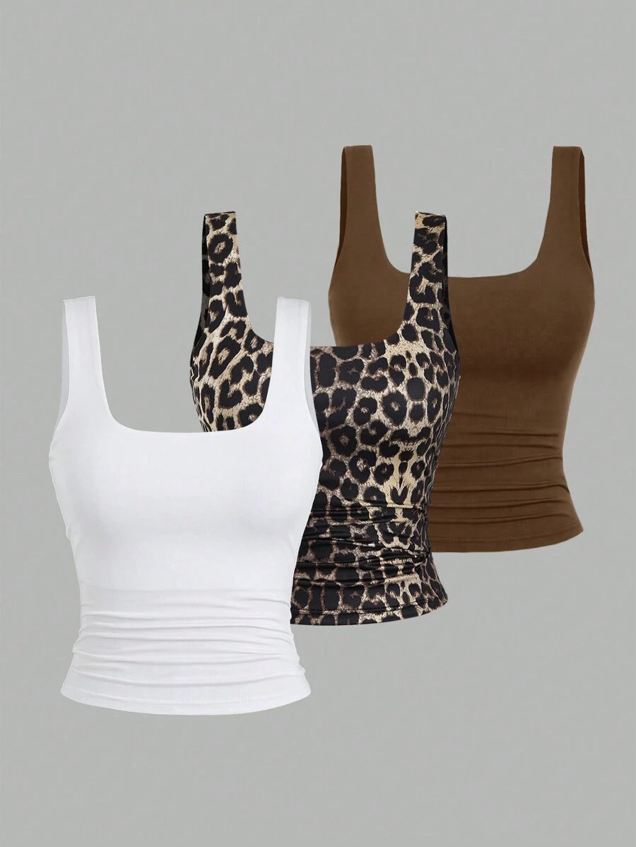 Sweetra Women's Casual Versatile Tank Top, Summer Graphic Cheetah Print Tees Women Tops
