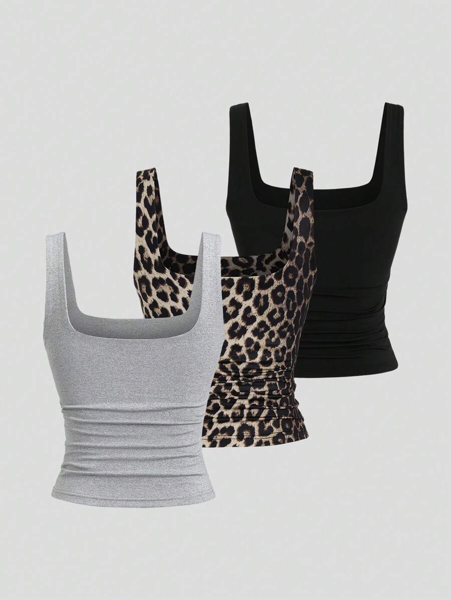 Sweetra Women's Casual Versatile Tank Top, Summer Graphic Cheetah Print Tees Women Tops