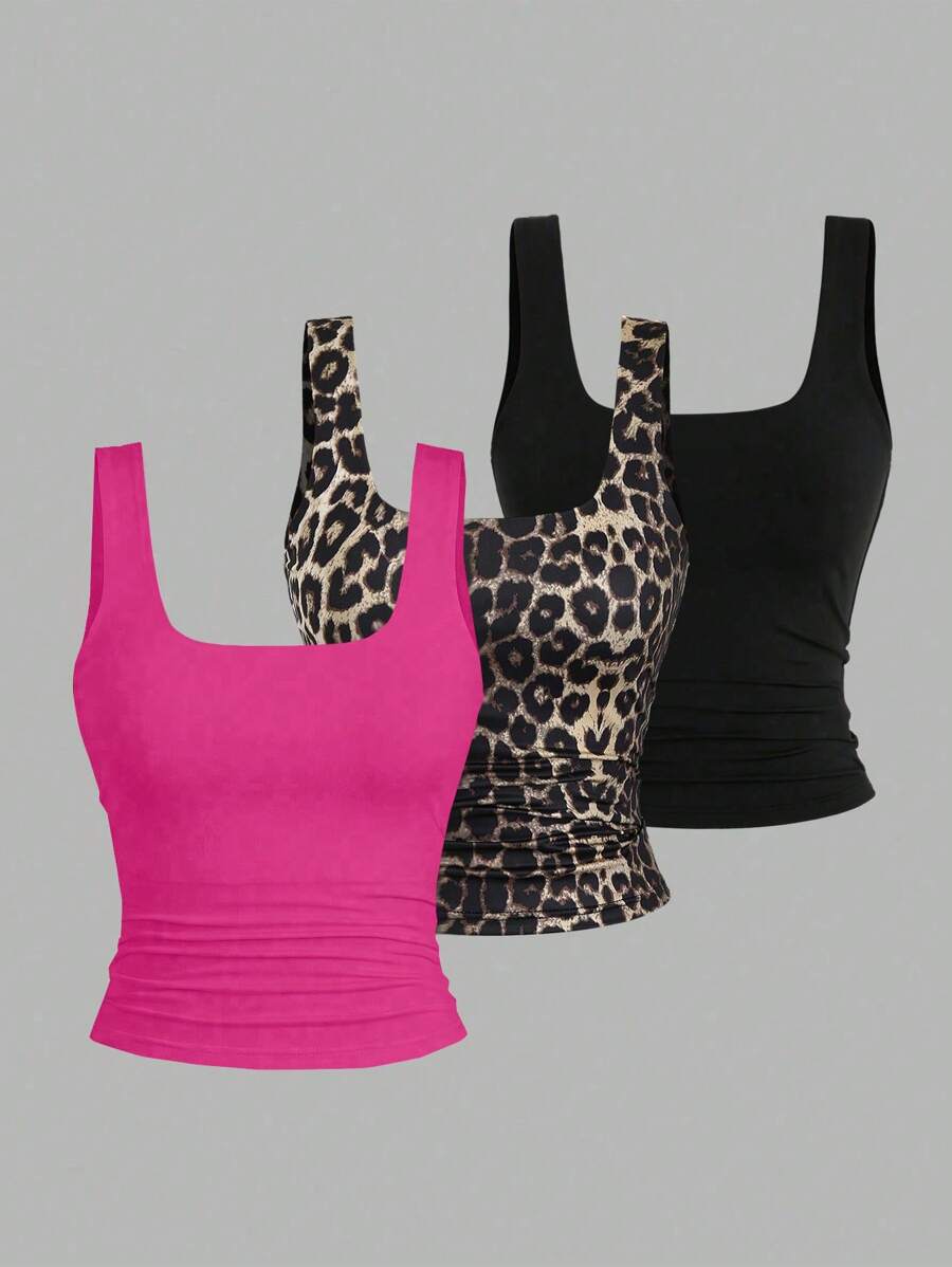 Sweetra Women's Casual Versatile Tank Top, Summer Graphic Cheetah Print Tees Women Tops