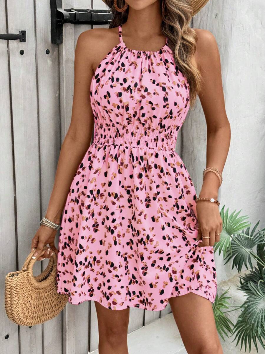 Breezaya Women's Elegant Floral Blue & White Print Sleeveless Round Neck Dress