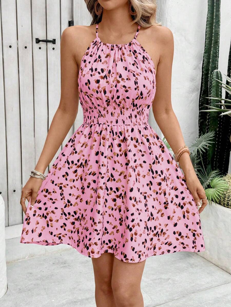 Breezaya Women's Elegant Floral Blue & White Print Sleeveless Round Neck Dress