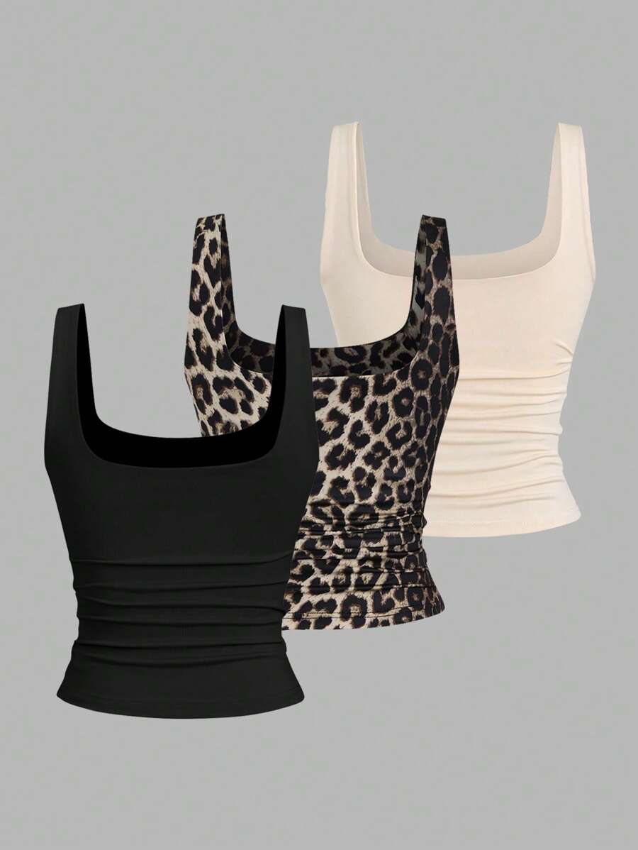 Sweetra Women's Casual Versatile Tank Top, Summer Graphic Cheetah Print Tees Women Tops