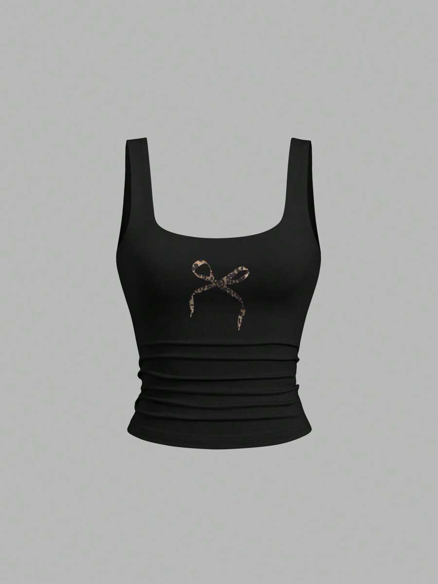 Sweetra Women's Casual Versatile Tank Top, Summer Graphic Cheetah Print Tees Women Tops