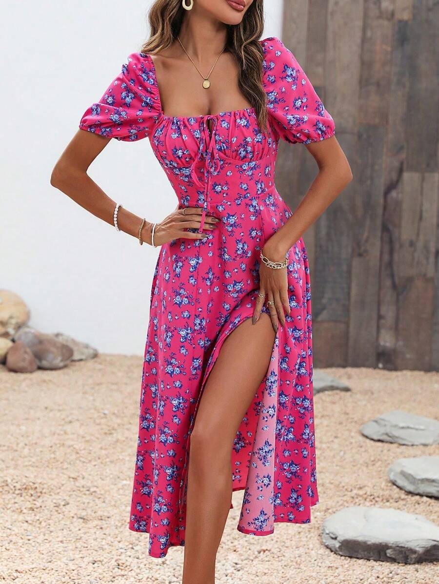 Breezaya – Allover Floral Knot Maxi Dress