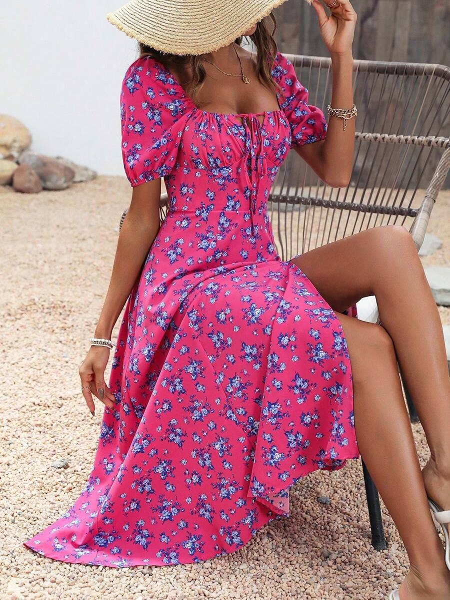 Breezaya – Allover Floral Knot Maxi Dress