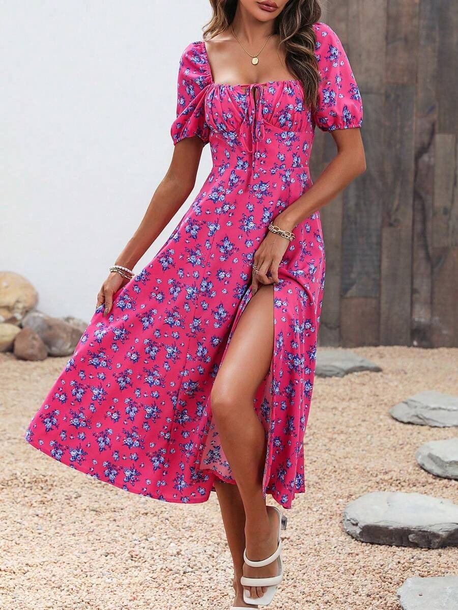Breezaya – Allover Floral Knot Maxi Dress