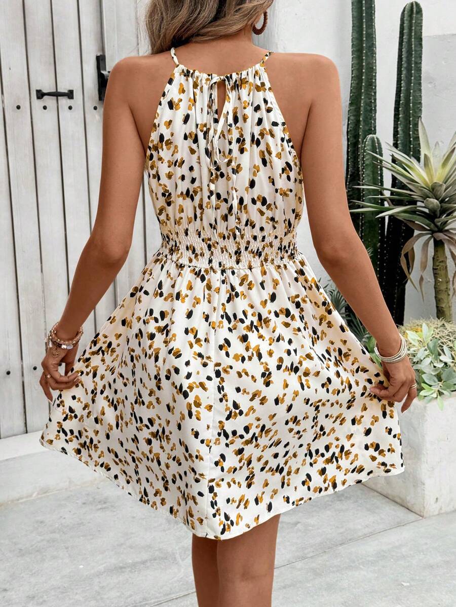 Breezaya Women's Elegant Floral Blue & White Print Sleeveless Round Neck Dress