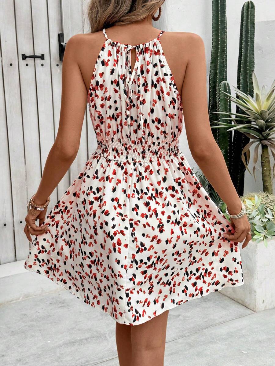 Breezaya Women's Elegant Floral Blue & White Print Sleeveless Round Neck Dress