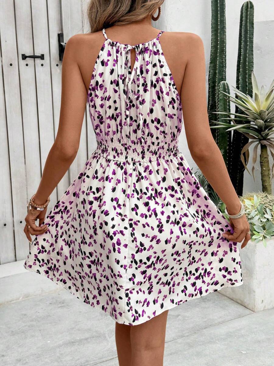 Breezaya Women's Elegant Floral Blue & White Print Sleeveless Round Neck Dress