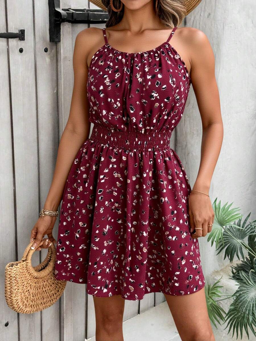 Breezaya Women's Elegant Floral Blue & White Print Sleeveless Round Neck Dress