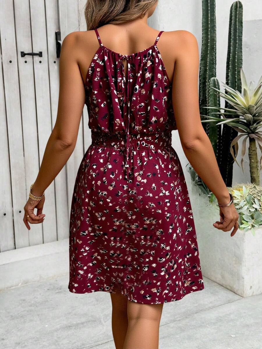 Breezaya Women's Elegant Floral Blue & White Print Sleeveless Round Neck Dress