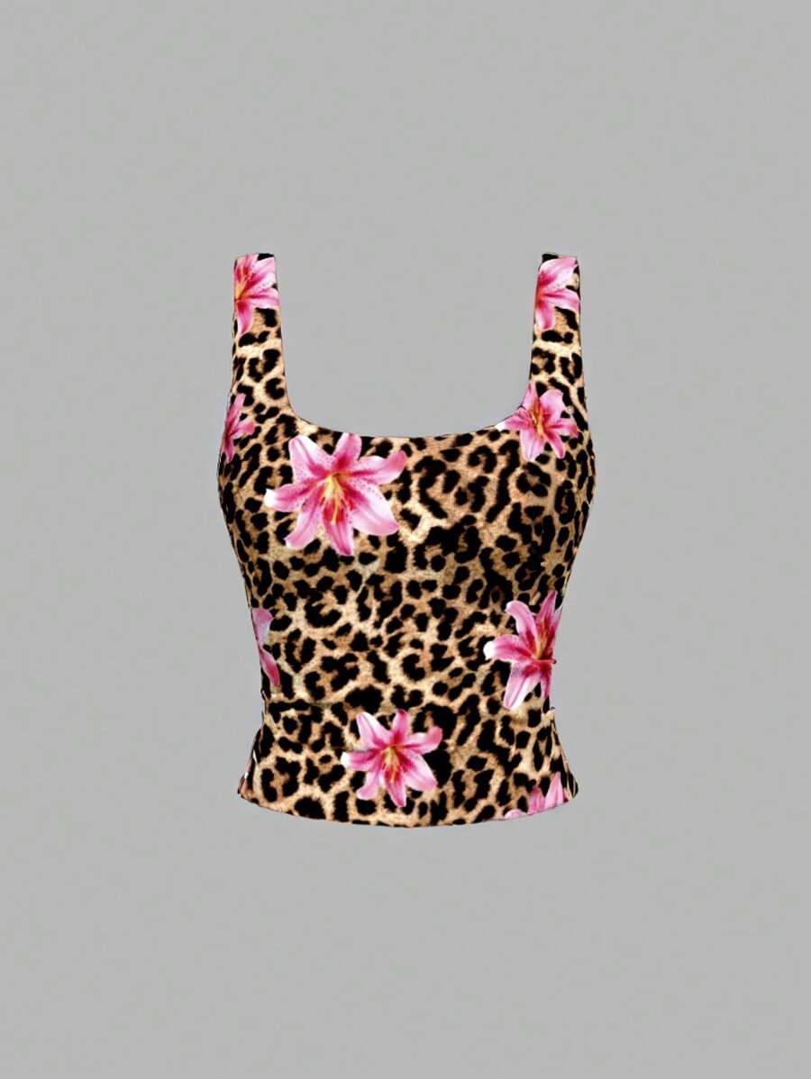 Sweetra Women's Casual Versatile Tank Top, Summer Graphic Cheetah Print Tees Women Tops
