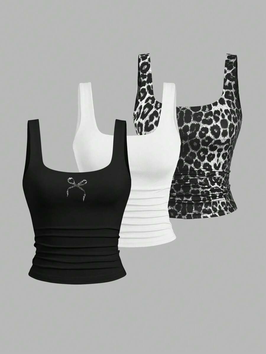 Sweetra Women's Casual Versatile Tank Top, Summer Graphic Cheetah Print Tees Women Tops