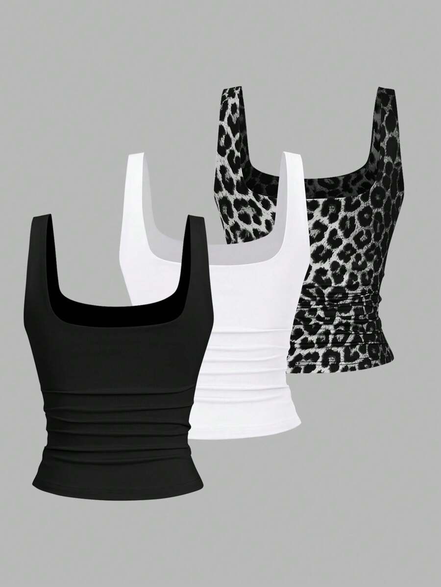Sweetra Women's Casual Versatile Tank Top, Summer Graphic Cheetah Print Tees Women Tops
