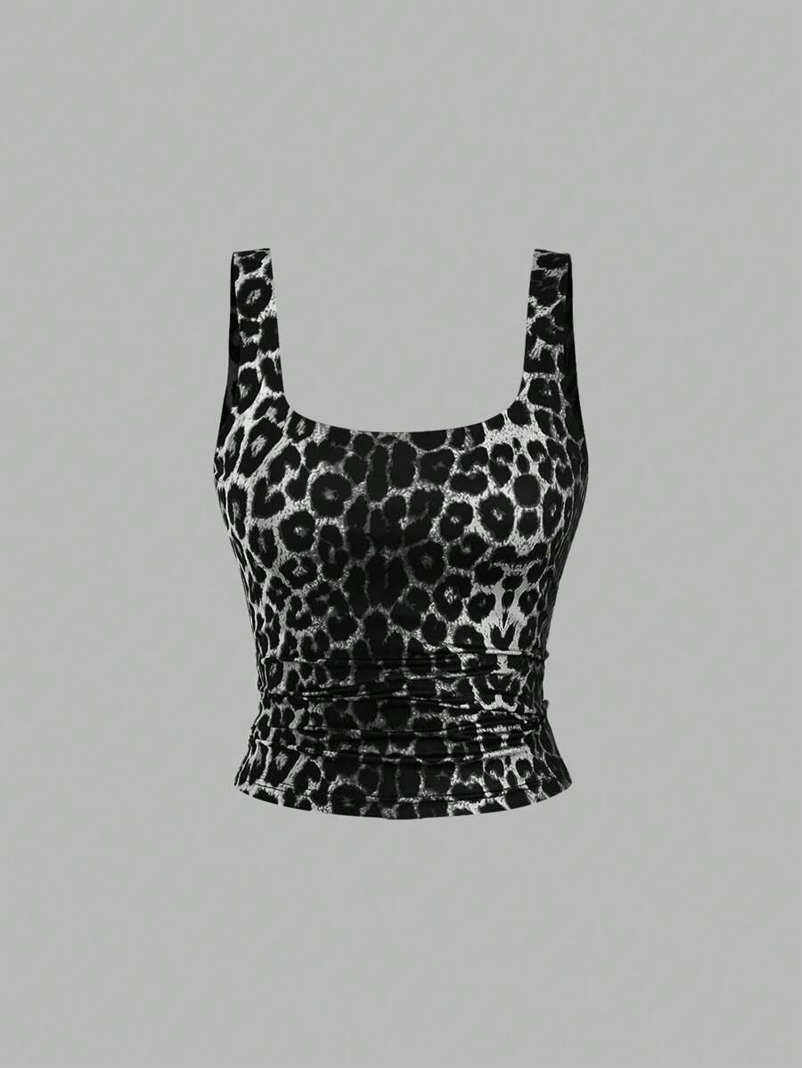 Sweetra Women's Casual Versatile Tank Top, Summer Graphic Cheetah Print Tees Women Tops