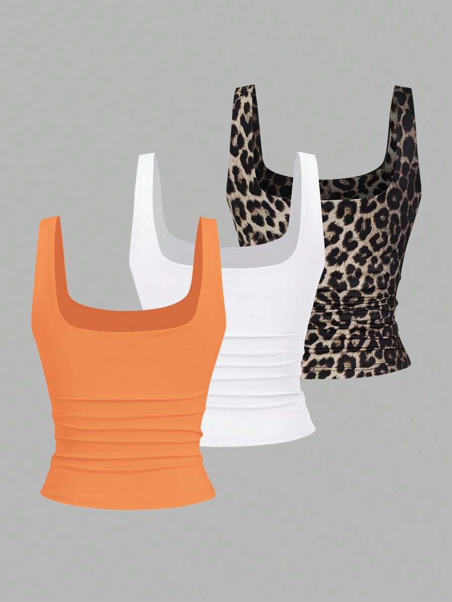 Sweetra Women's Casual Versatile Tank Top, Summer Graphic Cheetah Print Tees Women Tops