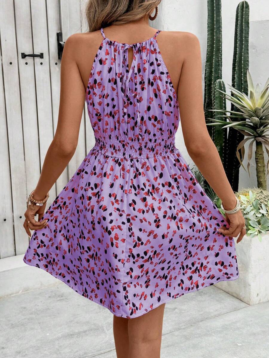 Breezaya Women's Elegant Floral Blue & White Print Sleeveless Round Neck Dress