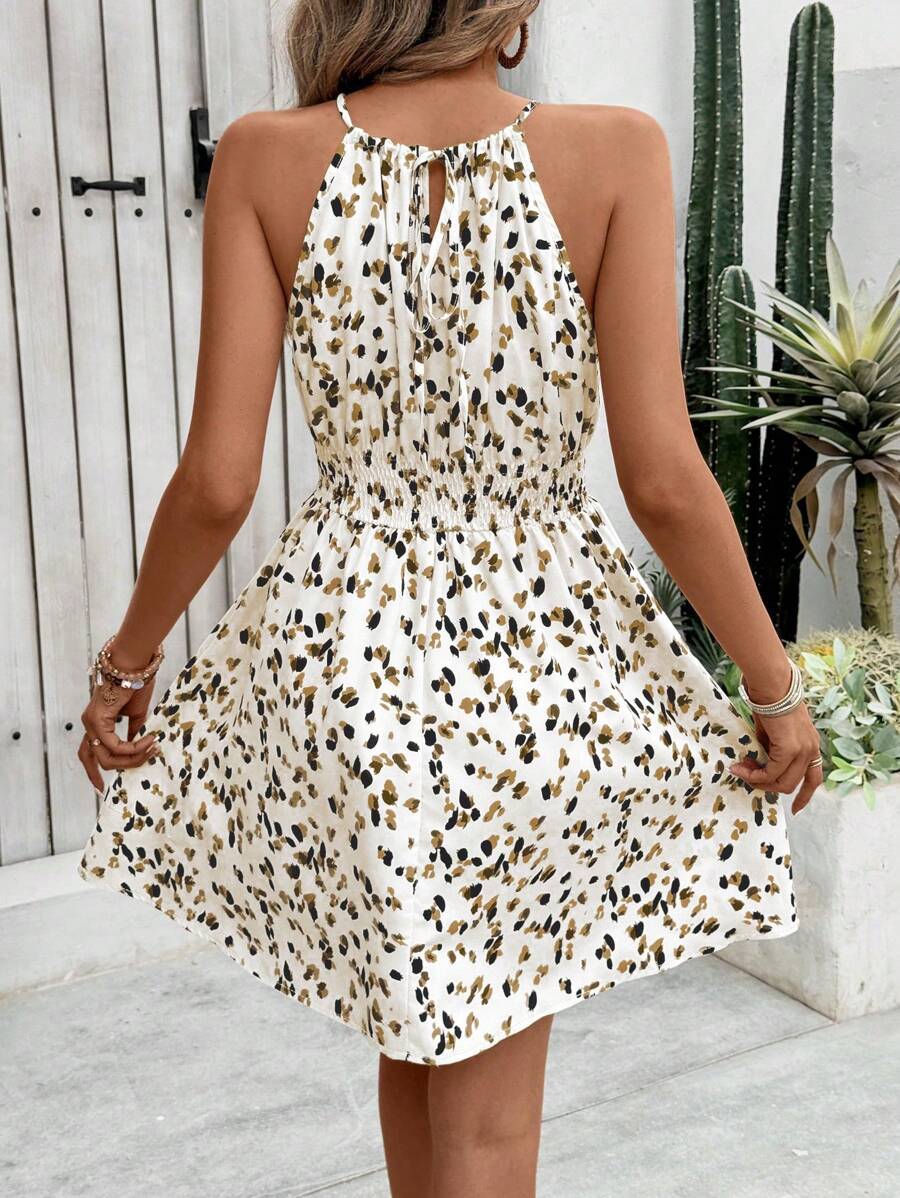 Breezaya Women's Elegant Floral Blue & White Print Sleeveless Round Neck Dress