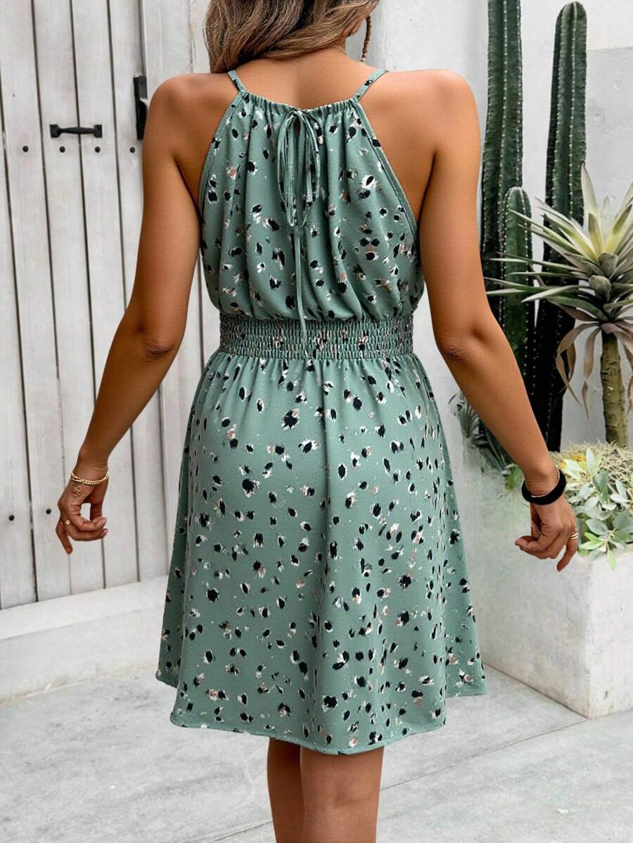 Breezaya Women's Elegant Floral Blue & White Print Sleeveless Round Neck Dress