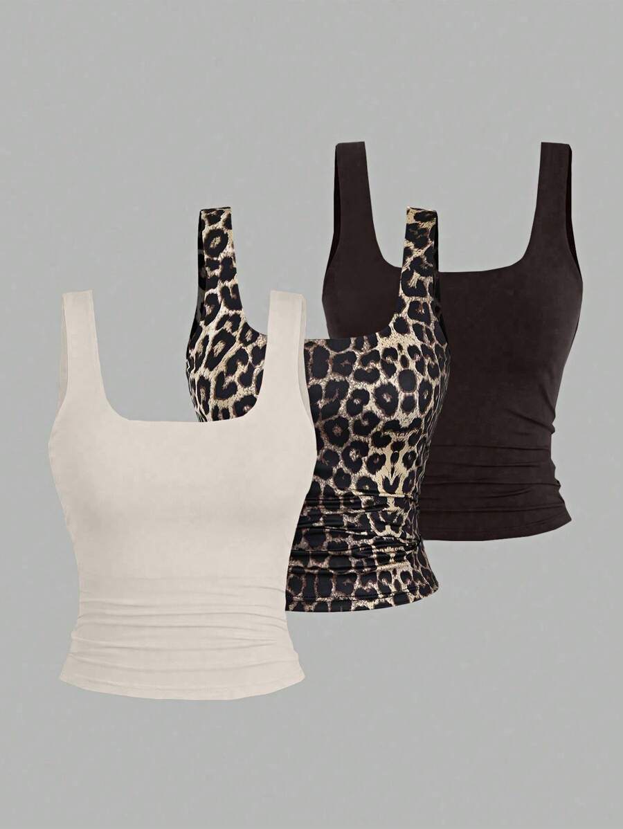 Sweetra Women's Casual Versatile Tank Top, Summer Graphic Cheetah Print Tees Women Tops