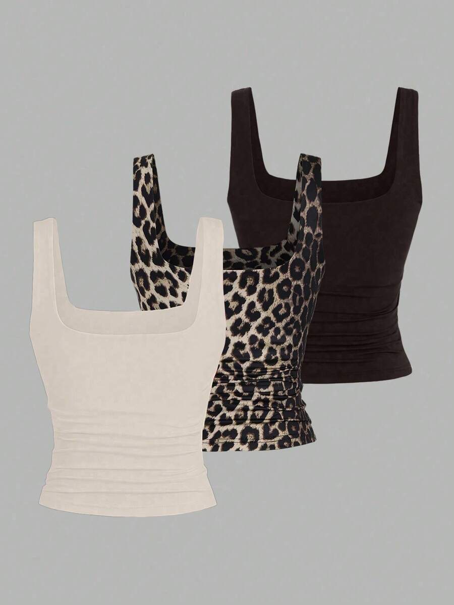 Sweetra Women's Casual Versatile Tank Top, Summer Graphic Cheetah Print Tees Women Tops