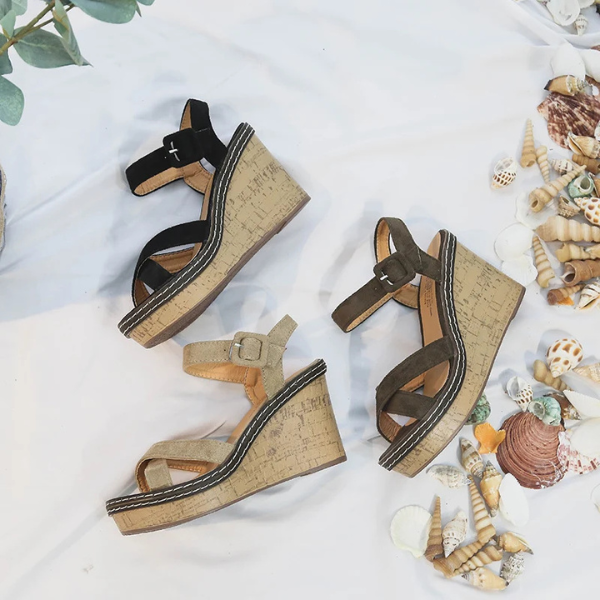 SHANIA | CORK STRAP WEDGE SANDALS
