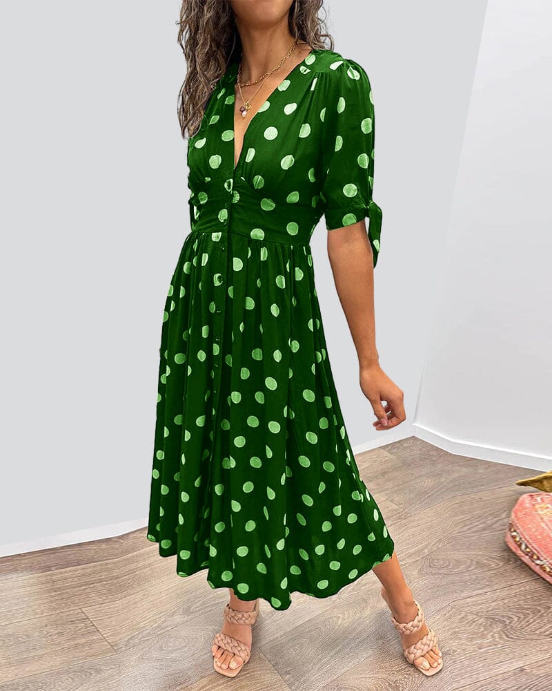 Fania | Polka Dots V-Neck Dress