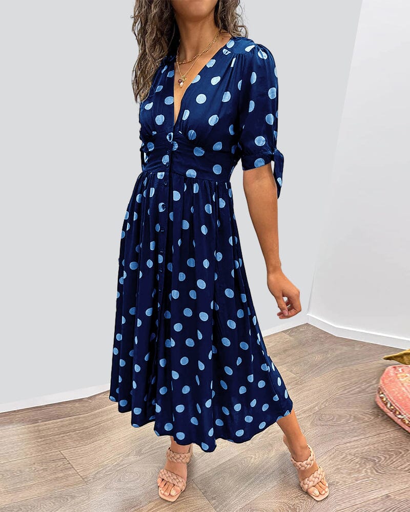 Fania | Polka Dots V-Neck Dress