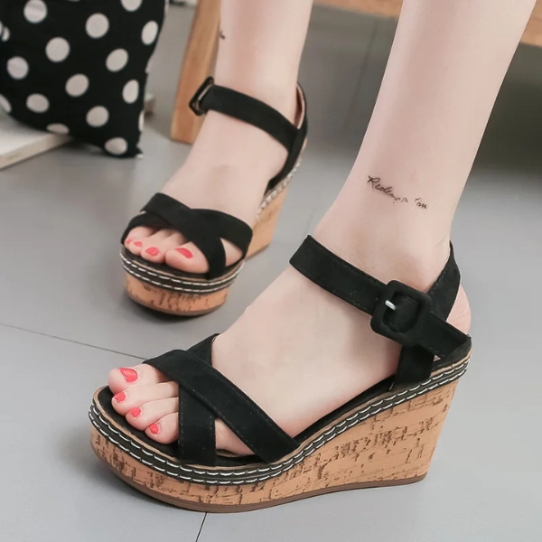 SHANIA | CORK STRAP WEDGE SANDALS