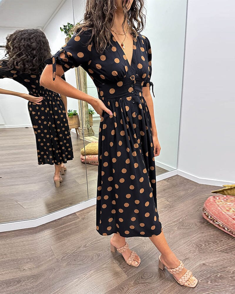 Fania | Polka Dots V-Neck Dress