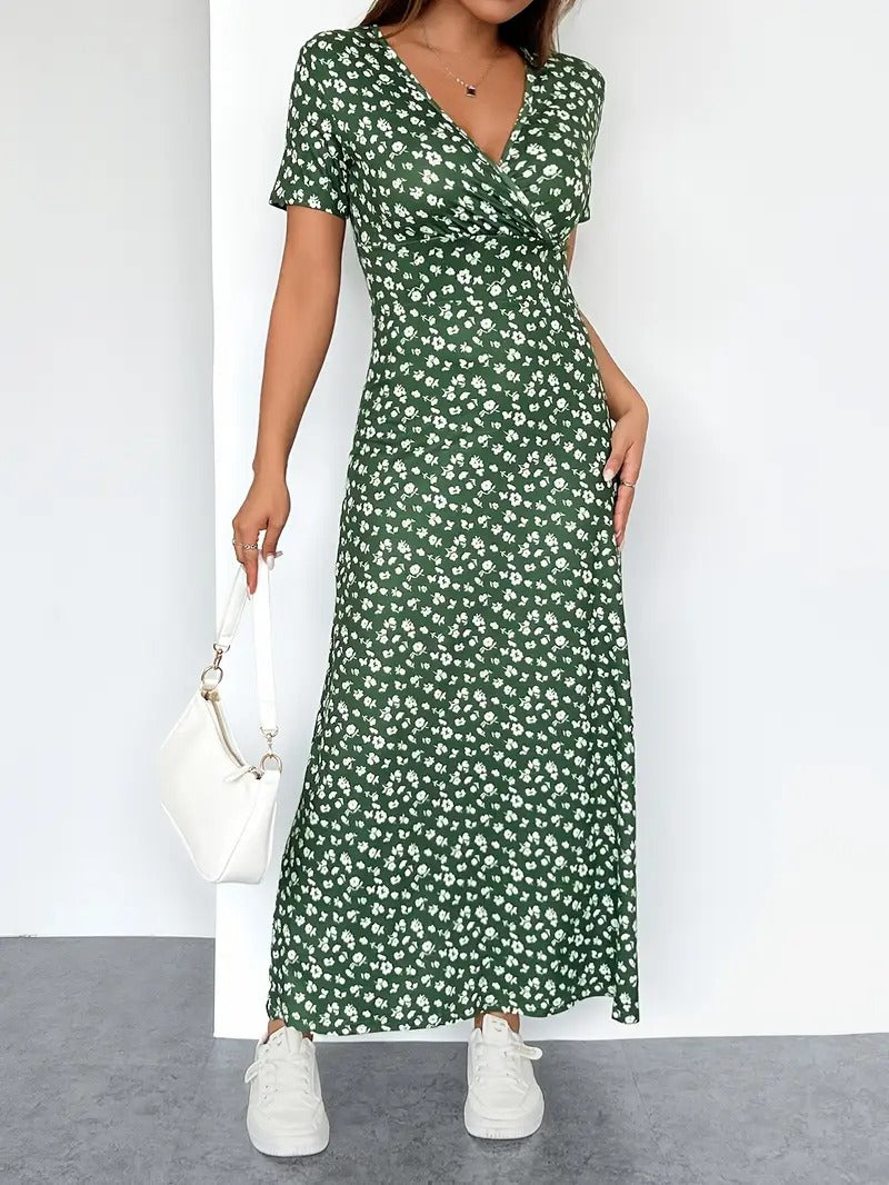 Elowen - V Neck Floral Silk A-Line Dress