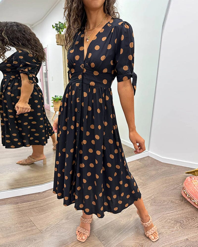 Fania | Polka Dots V-Neck Dress