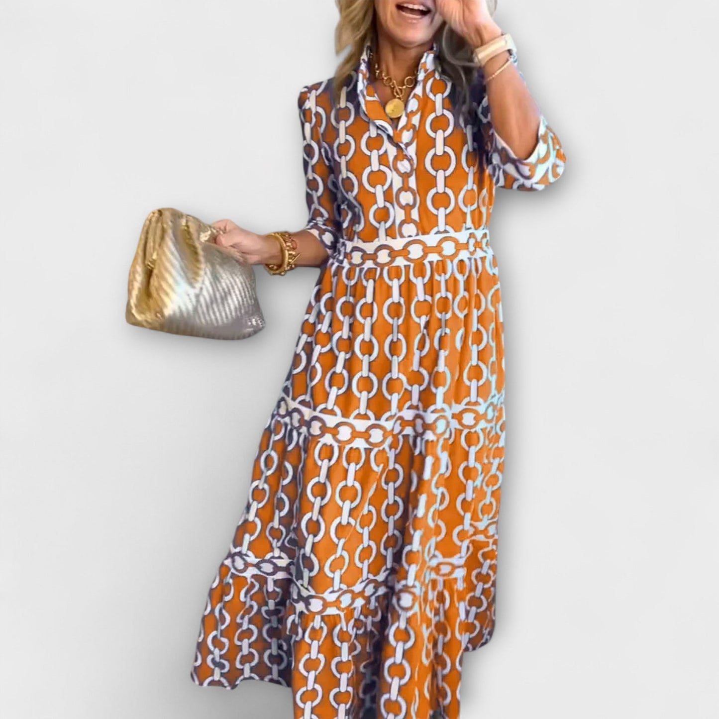 Sophia Midi Dress with Chain Pattern
