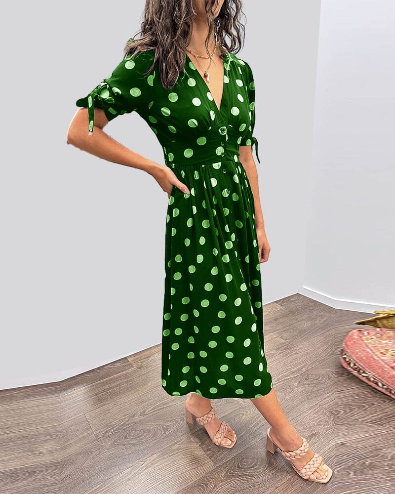 Fania | Polka Dots V-Neck Dress