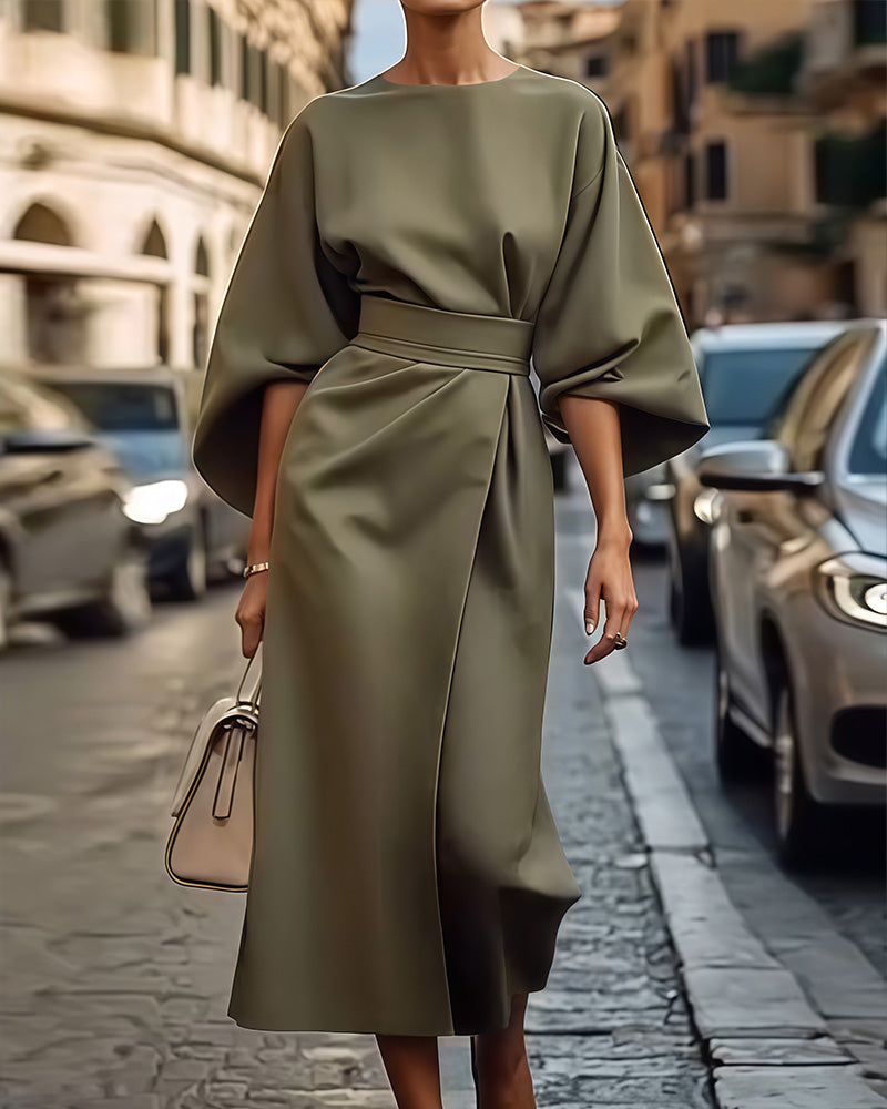 Amaris | Elegant Lantern Dress with Defined Waist