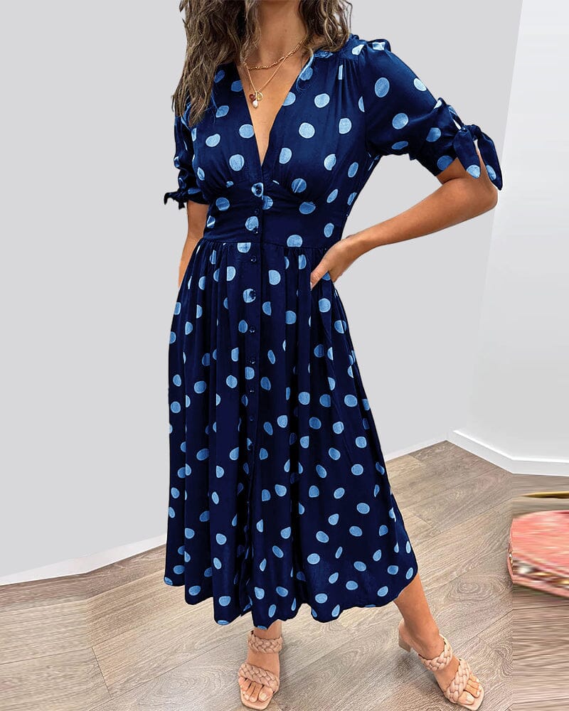 Fania | Polka Dots V-Neck Dress